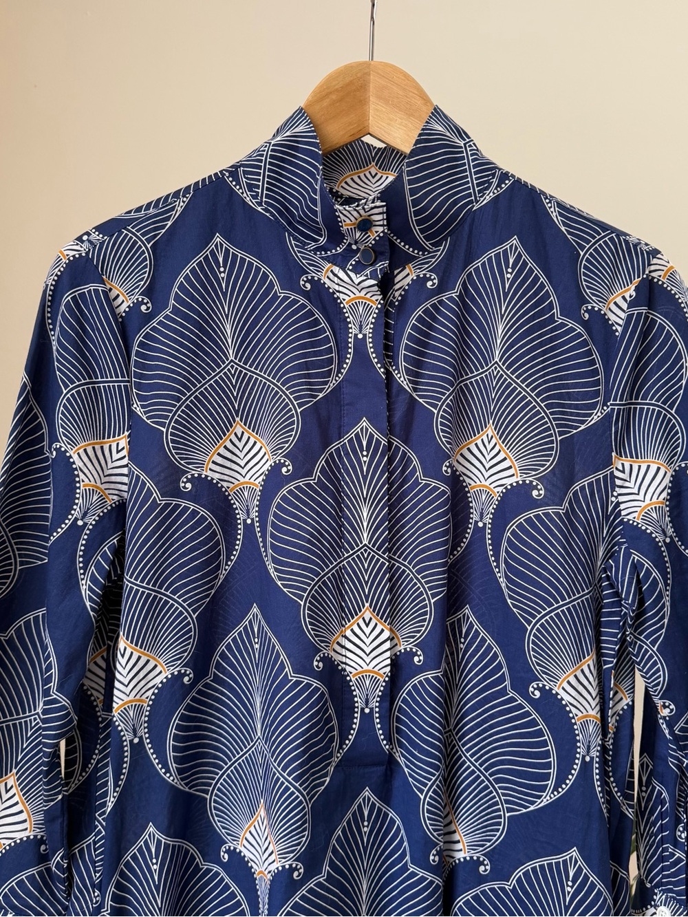 Women's J. McLAUGHLIN Navy Blue Cotton Print Neo Tangier Shirt Dress Size XS - Picture 2 of 4